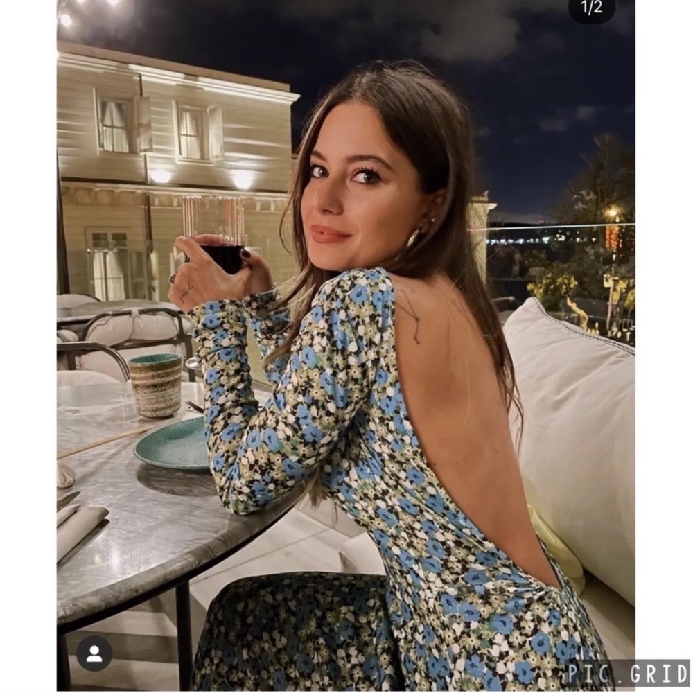 💚 ZARA Bloggers Fav Long Sleeve Floral Backless Dress with Tie. LARGE - Picture 4 of 14